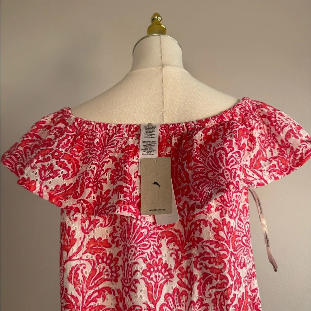 Tommy Bahama Harbour Eyelet‎ Off the Shoulder Dress Passion Pink Women's XS NWT